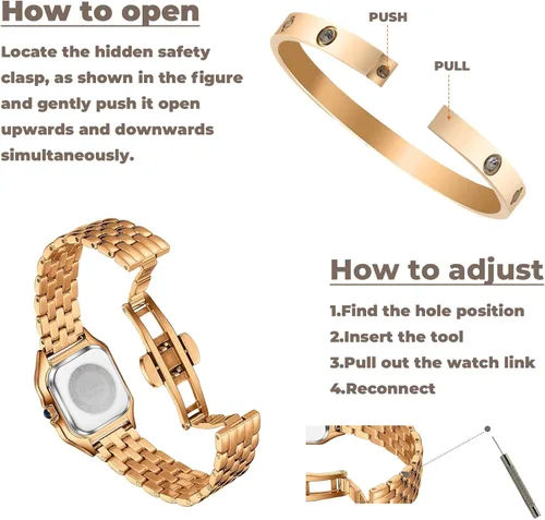 Miniatura 6 de Relojes dorados para mujer, delicado juego de pulsera para mujer, cuarzo japonés