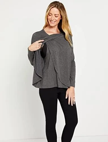 Miniatura 2 de Motherhood Maternity Camiseta de lactancia de tulipán de manga larga con cuello redondo para mujer