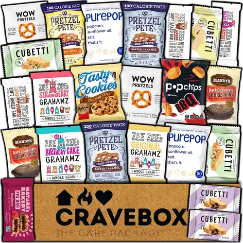 CRAVEBOX Caja de aperitivos gourmet de especialidades de regalo, paquete de cuidado del día del padre, estudiantes universitarios, adultos, galletas