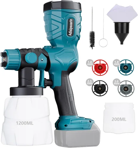 Miniatura 8 de Adisipsoarin Pulverizador de pintura de 18 V de alta velocidad para batería Milwaukee M18 de 18 V, 2 recipientes, fácil de limpiar, para pintura