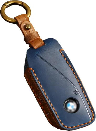 Miniatura 10 de Funda de cuero para llavero de automóvil, compatible con BMW 2023, nuevo X7 I7 XI 7 Series Funda de cuero hecha a mano con 4 botones, color marrón