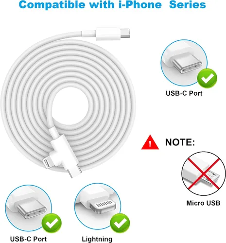 Miniatura 8 de Cargador de iPhone 17/16/15/14/13/12 de 30W Bloque de Carga Rápida con Cable Largo de 6 Pies de C a Tipo C y Lightning. Carga Rápida para Todos