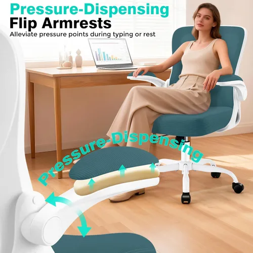 Miniatura 7 de AreShark Silla de oficina – Silla de escritorio ergonómica de malla transpirable con soporte lumbar ajustable y reposabrazos abatibles – Silla