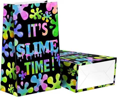Miniatura 3 de 24 bolsas de golosinas de slime, bolsas de dulces con calcomanías, bolsas de regalo de limo con temática de limo para fiestas de cumpleaños
