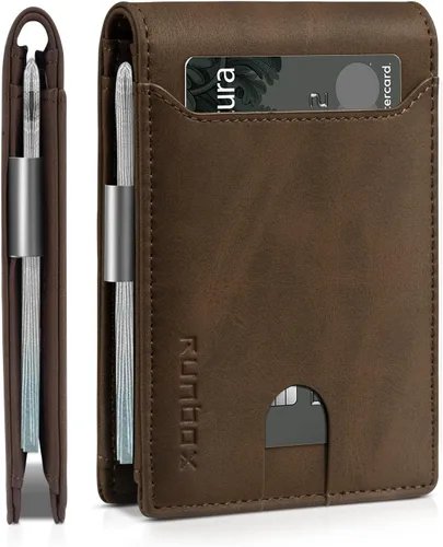 Miniatura 135 de RUNBOX - Carteras delgadas para hombre, cartera de piel con pinza para el dinero, cartera de bolsillo frontal con bloqueo RFID, tarjetero