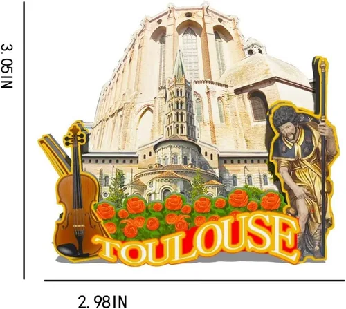 Miniatura 3 de Imán de Francia Toulouse para nevera de madera 3D, monumentos de viaje, coleccionables, recuerdos, decoración hecha a mano, 180