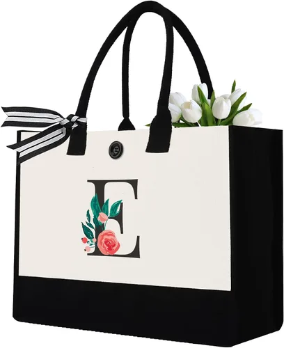 Miniatura 12 de Initial Canvas Tote Bag, Monogrammed Tote Bags Suitable for Mother's Day Wedding Beach