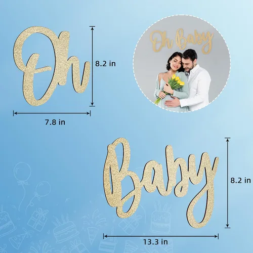Miniatura 7 de Letrero de OH BABY (madera/dorado) para fiesta de baby shower, decoración de revelación de género para niño y niña, anuncios de bebé, fiesta