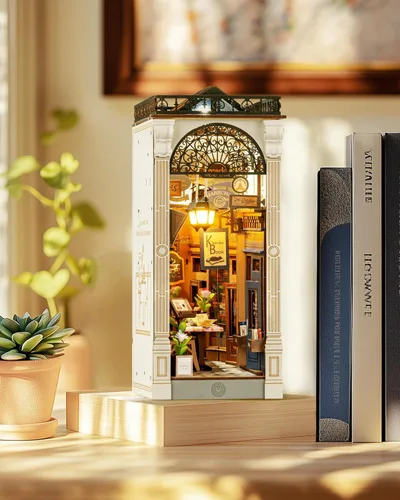 Miniatura 2 de Rolife - Kits de manualidades para rincón de lectura DIY para adultos, kit de casa de muñecas en miniatura, rompecabezas de madera 3D, estantes