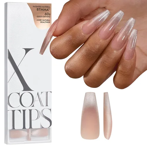 Miniatura 15 de BTArtboxnails XCOATTIPS uñas postizas con punta francesa - Uñas postizas largas cuadradas con base de purpurina rosa, 90 piezas de puntas de uñas