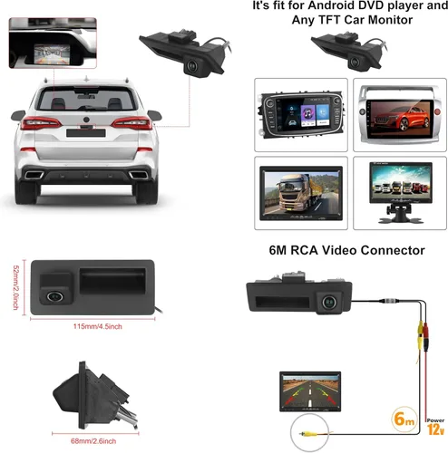 Miniatura 7 de 170 ° Cámara de respaldo con mango de coche HD impermeable cámara de visión trasera visión nocturna asistencia de estacionamiento inversa para Audi