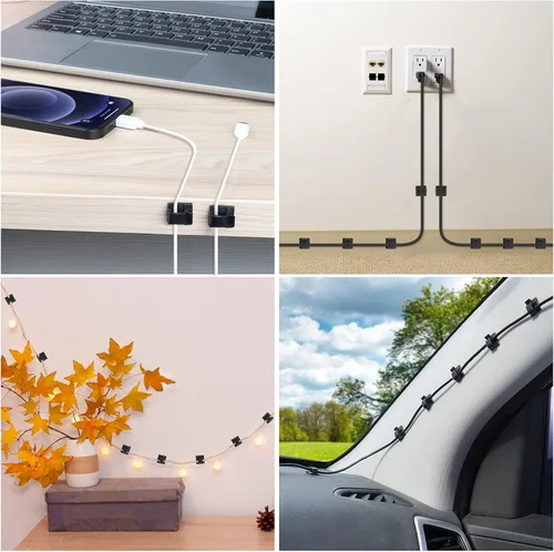 Miniatura 6 de Clips adhesivos grandes para cables (45 unidades, negro), clips de alambre mejorados para cables eléctricos, clips de cable adhesivos para organizar