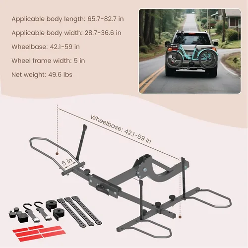 Miniatura 6 de ABORON Soporte para Triciclo, Soporte de Enganche para Triciclo de Neumáticos Gruesos de 5" para SUV, Camión, Furgoneta, RV, Se Ajusta a Receptor