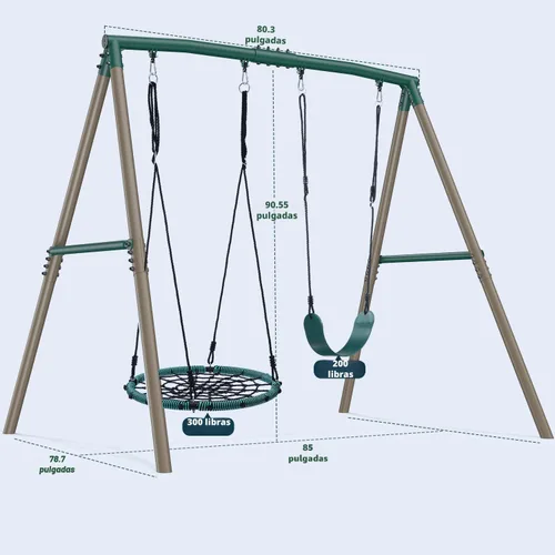 Miniatura 5 de Hapfan Juego de columpios de 7.5 pies de altura para patio trasero, juego de columpio resistente de 500 libras para niños y adultos con columpio