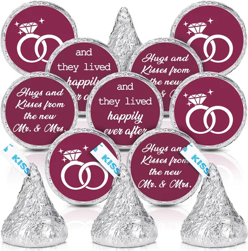 Miniatura 7 de Laumoi 1000 piezas Abrazos y besos de los nuevos Sr. y Sra. Adhesivos para boda, etiquetas de gotas de chocolate, etiquetas de caramelo de 1.9 cm