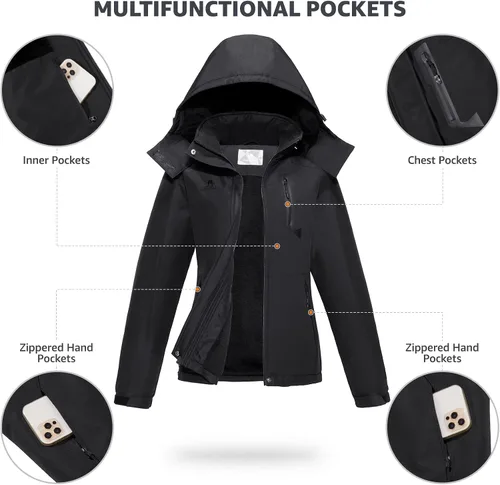 Miniatura 6 de CAMELSPORTS Chaqueta impermeable de esquí de montaña para mujer, con forro polar, impermeable, resistente al viento, con capucha para otoño e