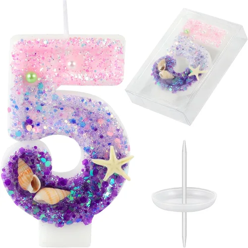 Miniatura 22 de AKURIEEY Vela de Sirena de 7º Cumpleaños Rosa Azul Números 7 Vela para Niñas Decoración de Pastel Decoraciones de Cupcakes Decoración de Fiesta