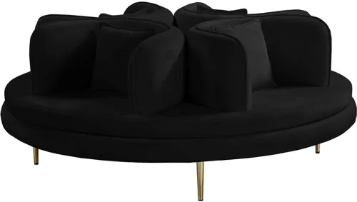 Pemberly Row Sofá Roundabout negro contemporáneo de terciopelo con patas de hierro en negro