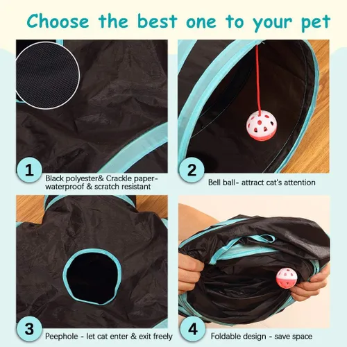 Miniatura 2 de Juguete de túnel para gatos de 5 vías, plegable para gatos, casa de juegos para mascotas, tubo con bolsa de almacenamiento para gatos, cachorros