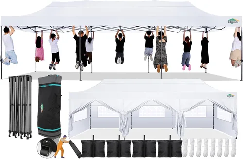Miniatura 24 de COBIZI Toldo desplegable de 6.6 x 6.6 pies sin pared lateral, toldo resistente UPF 50+ para todas las estaciones, resistente al viento e Azul