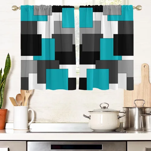 Miniatura 24 de AAtter Cortina de Ventana Verde Azulado y Negro Turquesa Aguamarina Gris Blanco Abstracto Moderno Oscuro Masculino Sala de Estar Dormitorio Cortinas
