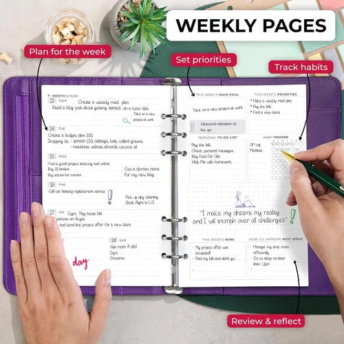 Miniatura 3 de Clever Fox Carpeta de agenda semanal, Agenda para fijar objetivos para administración del tiempo y tareas semanales, Organizador del trabajo y vida