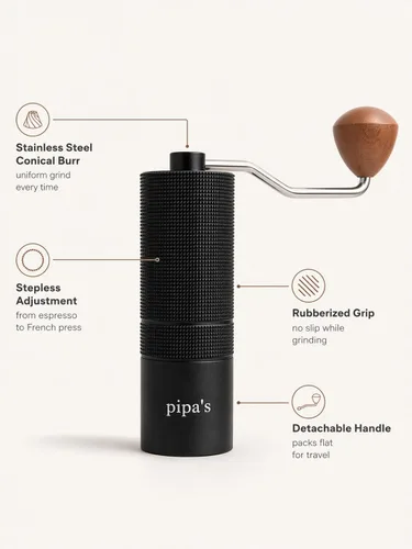 Miniatura 4 de Pipa's Molinillo de café manual — Molinillo de rebabas cónicas de acero inoxidable, ajuste continuo, molinillo de mano portátil de 1.23 oz