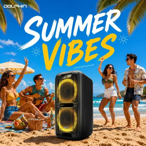 Miniatura 9 de Dolphin - Altavoz Bluetooth portátil con sonido activado, TWS, potentes X-Bass, woofers duales de 10 pulgadas, batería de larga duración