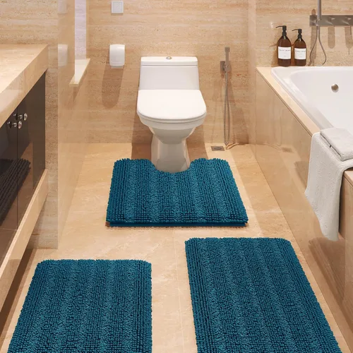 Miniatura 61 de ACCUMTEK - Juego de alfombras de baño a rayas beige de 3 piezas, ultrasuaves, antideslizantes de chenilla, alfombras de baño mullidas y absorbentes