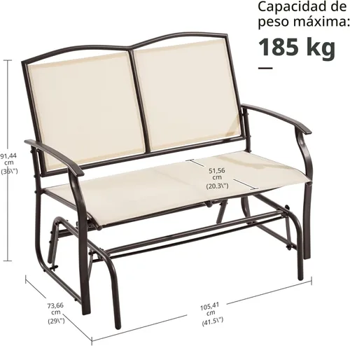 Miniatura 3 de Yaheetech Banco planeador al aire libre para 2 personas, silla mecedora para patio, sofá biplaza para patio trasero, piscina, jardín, porche, marco