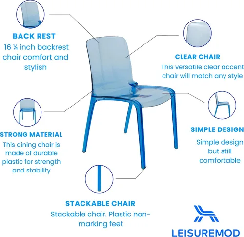 Miniatura 3 de LeisureMod Silla de comedor moderna de mediados de siglo, silla de acrílico para cocina, comedor y decoración contemporánea del hogar