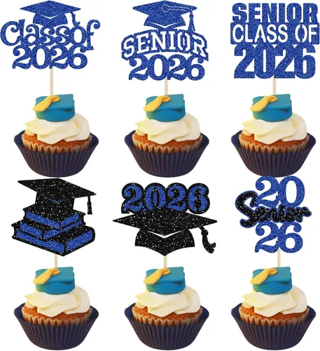 Miniatura 22 de Paquete de 24 adornos para cupcakes de clase 2026 con purpurina 2026 Felicidades Graduación Diploma Done Cupcake Picks 2026 Graduación Temática
