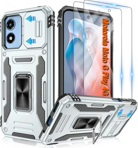 Miniatura 54 de Atump Funda para Motorola Moto G Play 2024 (4G) con [paquete de 2] protector de pantalla HD y cubierta para cámara deslizante, soporte de anillo
