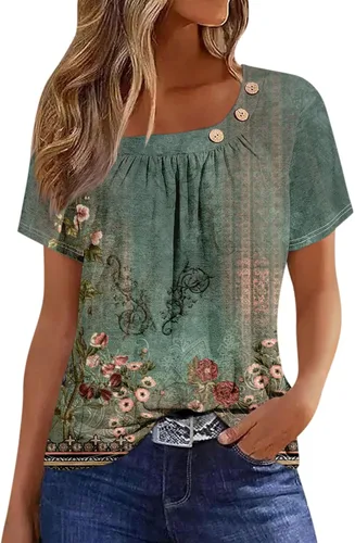 Miniatura 15 de Camisetas de manga corta con cuello cuadrado para mujer, blusas de trabajo informales de verano, tallas S-3XL