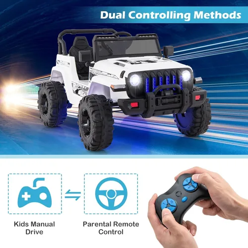 Miniatura 6 de INFANS Camión de paseo para niños con control remoto de 2.4 G, autos eléctricos con batería de 12 V para niños con 3 velocidades, pantalla de Blanco