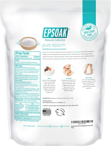 Miniatura 5 de Epsoak Sal de Epsom Bolsa resellable a granel de 19 libras, sulfato de magnesio USP. Sin perfume, fabricado en los Estados Unidos, certificado libre