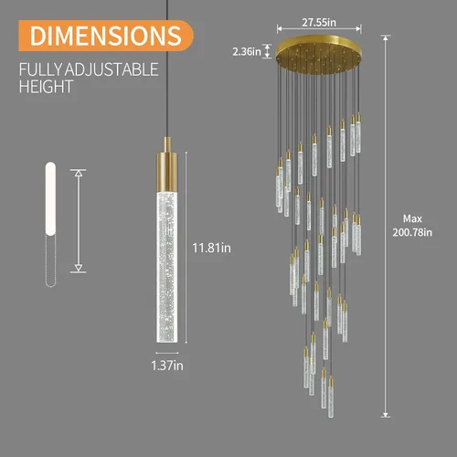 Miniatura 7 de Candelabro moderno de 36 luces para sala de estar, acabado de latón dorado, luces colgantes de techo LED regulables de 216 W 6000 K para escalera