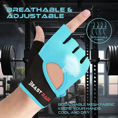 Miniatura 8 de BEAST RAGE Guantes de entrenamiento para hombres y mujeres, guantes de gimnasio sin dedos con protección de la palma, transpirables y ligeros