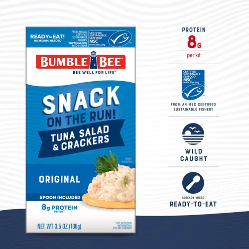 Miniatura 2 de Bumble Bee Snack On The Run - Kit de ensalada de atún original con galletas saladas, paquete de bocadillos de proteína listo para comer, 8g