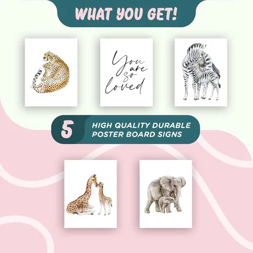 Miniatura 4 de L&O Goods - Pósteres enmarcados para decoración de guardería de animales para mamá y bebé, juego de 5 impresiones de decoración de habitación