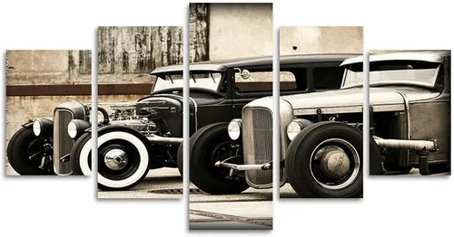 LiftGather Póster modular HD impreso en lienzo, marcos de pintura para sala de estar, arte de pared, 5 piezas de Hot Rod vintage, fotos de automóvil