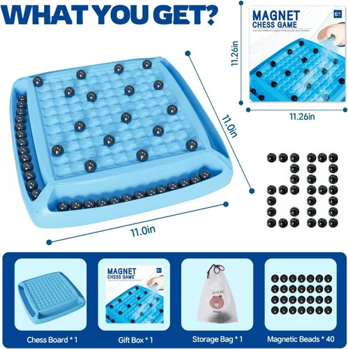 Miniatura 2 de Juego Magnético, Juego de Mesa Magnético Familiar para Niños y Adultos, Juego de Mesa de Ajedrez para Noche de Juegos 2-4 Jugadores (Azul)