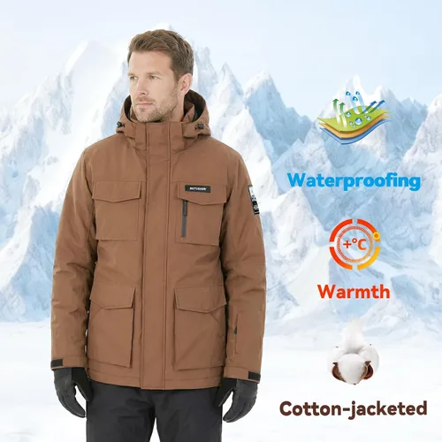 Miniatura 6 de Chaqueta de esquí para hombre, impermeable, resistente al viento, capucha extraíble para invierno, para motos de nieve, senderismo
