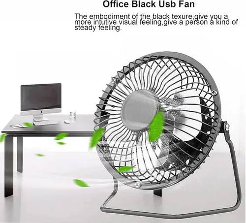 Miniatura 2 de Sokelinn-six Ventilador de escritorio USB pequeño de 4 pulgadas, mini ventilador de refrigeración personal silencioso de metal para el hogar, Negro