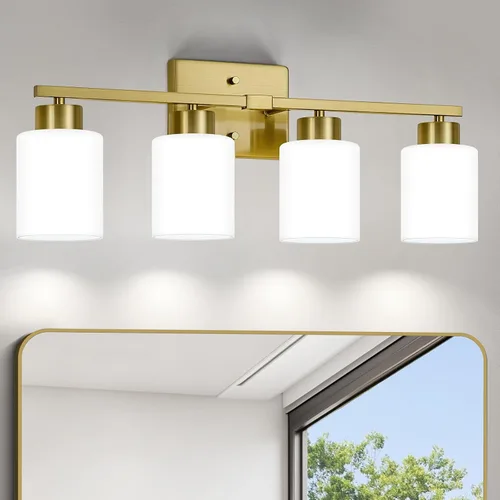 Miniatura 9 de FonmYim Lámpara de baño negra, lámpara de tocador moderna de 3 luces sobre espejo, apliques de pared con pantallas de vidrio esmerilado blanco