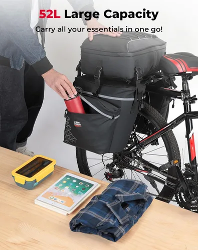 Miniatura 3 de KEMIMOTO Combo de alforjas de bicicleta 3 en 1, bolsa de comestibles para sillín de bicicleta con cubierta impermeable para lluvia, 52 L, gran