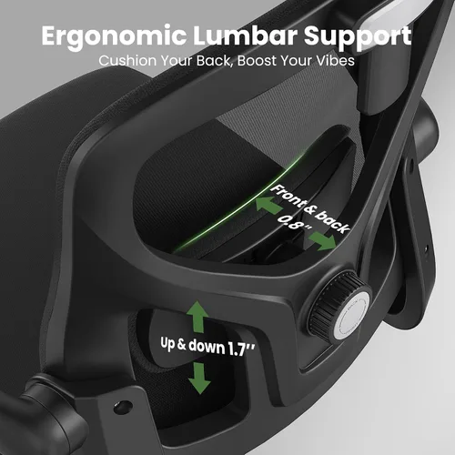 Miniatura 3 de Silla de oficina ergonómica negra y silla de escritorio de respaldo alto con soporte lumbar ajustable, cómodas sillas de juegos de computadora