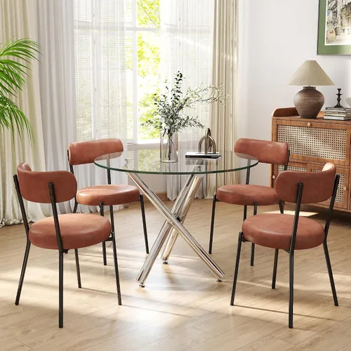 Miniatura 20 de Juego de mesa de comedor redonda de cristal negro para 2, juego de mesa de cocina pequeña y moderna de 36 pulgadas con 2 sillas de comedor tapizadas
