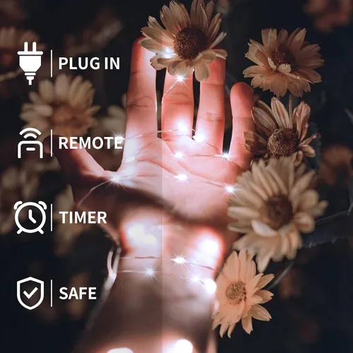 Miniatura 2 de 2 paquetes de luces de hadas en forma de cuerda enchufables, 33 pies, 100 micro estrellas LED impermeables para exteriores con 8 modos