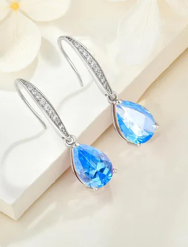 Miniatura 5 de JIWOY Women's Solitaire Earrings Sterling Silver Pear Shaped Brilliant Cut Birthstone Jewelry